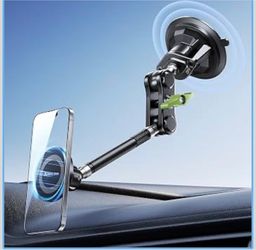MAGIC JOHN Magnetic Car Phone Holder, Windshield Metal Suction Cup Mount 360 Degree Rotatable, Strong Suction & Magnetic Force, Solid Metal Frame, Eas