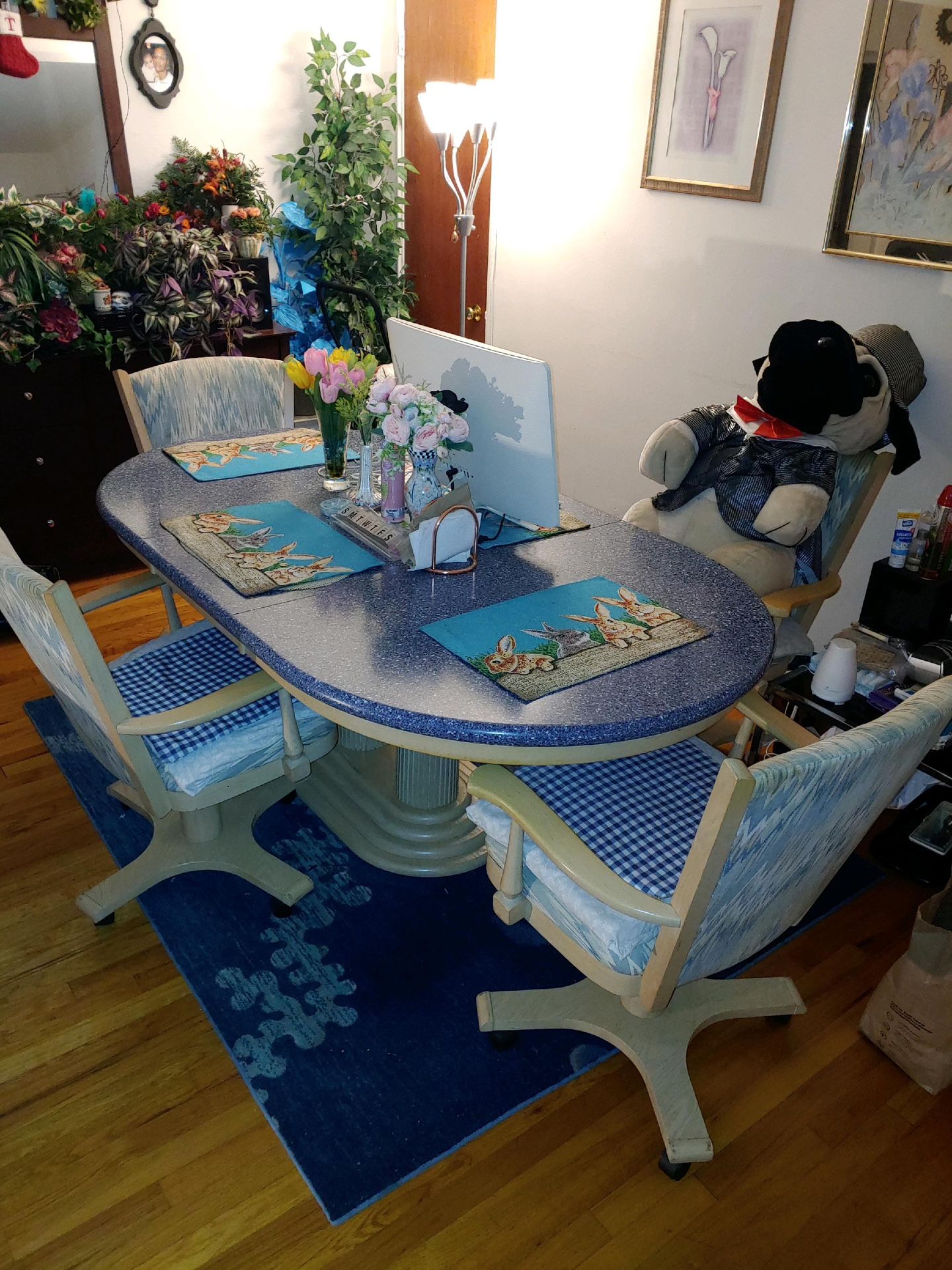 Blue Kitchen Table With 4 Chairs With Wheels Granted Table Top