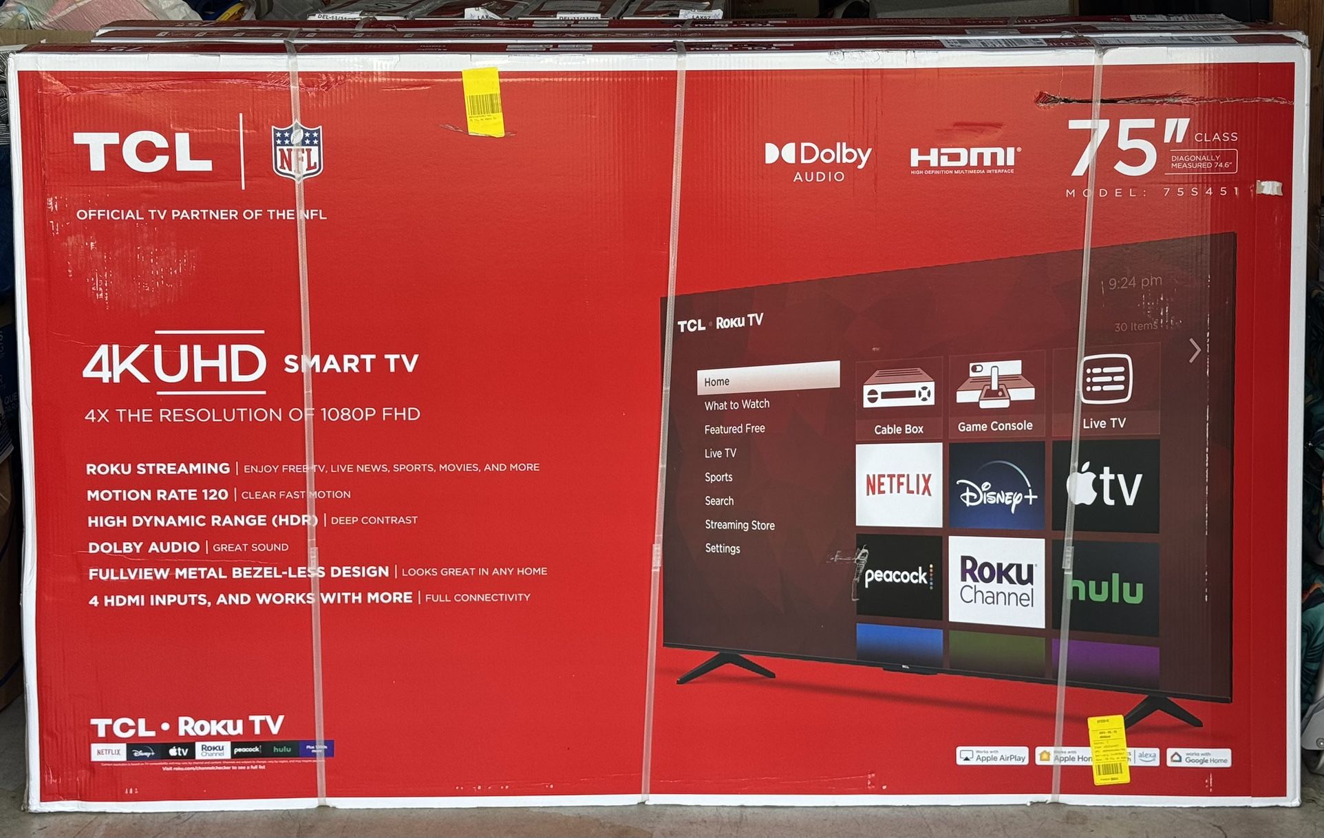 2 for $600! 75" 4K TV - TCL HDR LED Smart Roku TV - SEALED, NEW IN BOX - Model 75S451