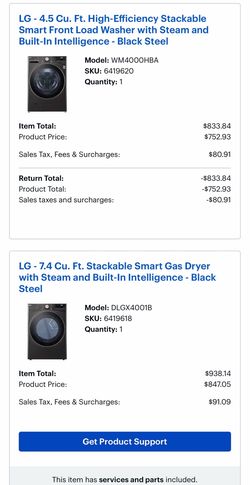 LG washer ( WM4000HBA) and dryer (DLGX4001B)
