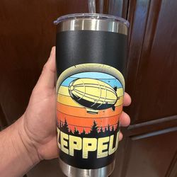 Zeppelin Retro Vintage Sunset 70s 80s Dirigible Airship Stainless Steel Insulated Tumbler 20 Oz