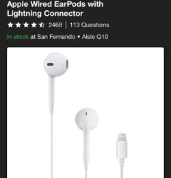Apple Earphones W Lightning Connector. ( Still In Box)
