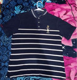 Polo Ralph Lauren Classic Fit Captain Bear Striped Navy Blue Polo Shirt