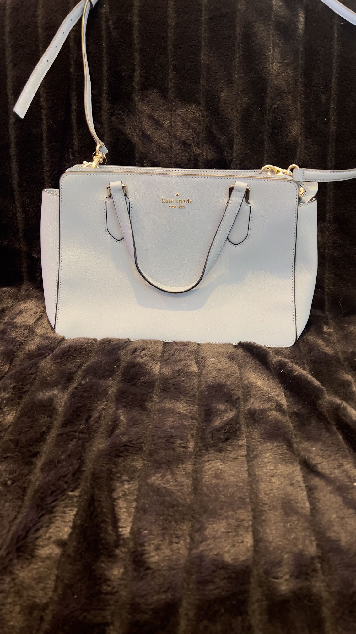 Kate Spade Jackson Satchel Powder Blue Pebbled Leather Crossover Strap Tote Bag