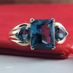 14K Yellow Gold Blue Topaz Cocktail Ring Size 10 - Solid Gold!/ Anillo Cóctel de Oro con Topacios Azules! 👌🎁Post Tags: Anillo de Oro