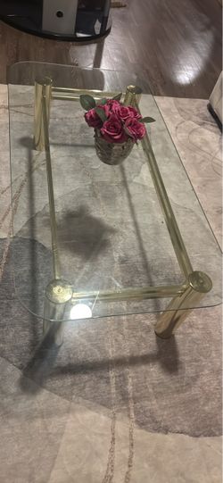Elegant Gold & Glass Coffee Table & Console Table Set