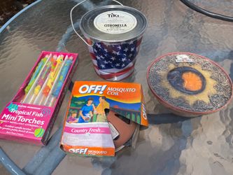 Lot of Outdoor candles, mosquito coil, mini fish, torches, floating candle, citronella