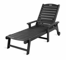 Black Recycled Plastic Polywood Outdoor Reclining Chaise Lounge Chairs with Wheels for Pool