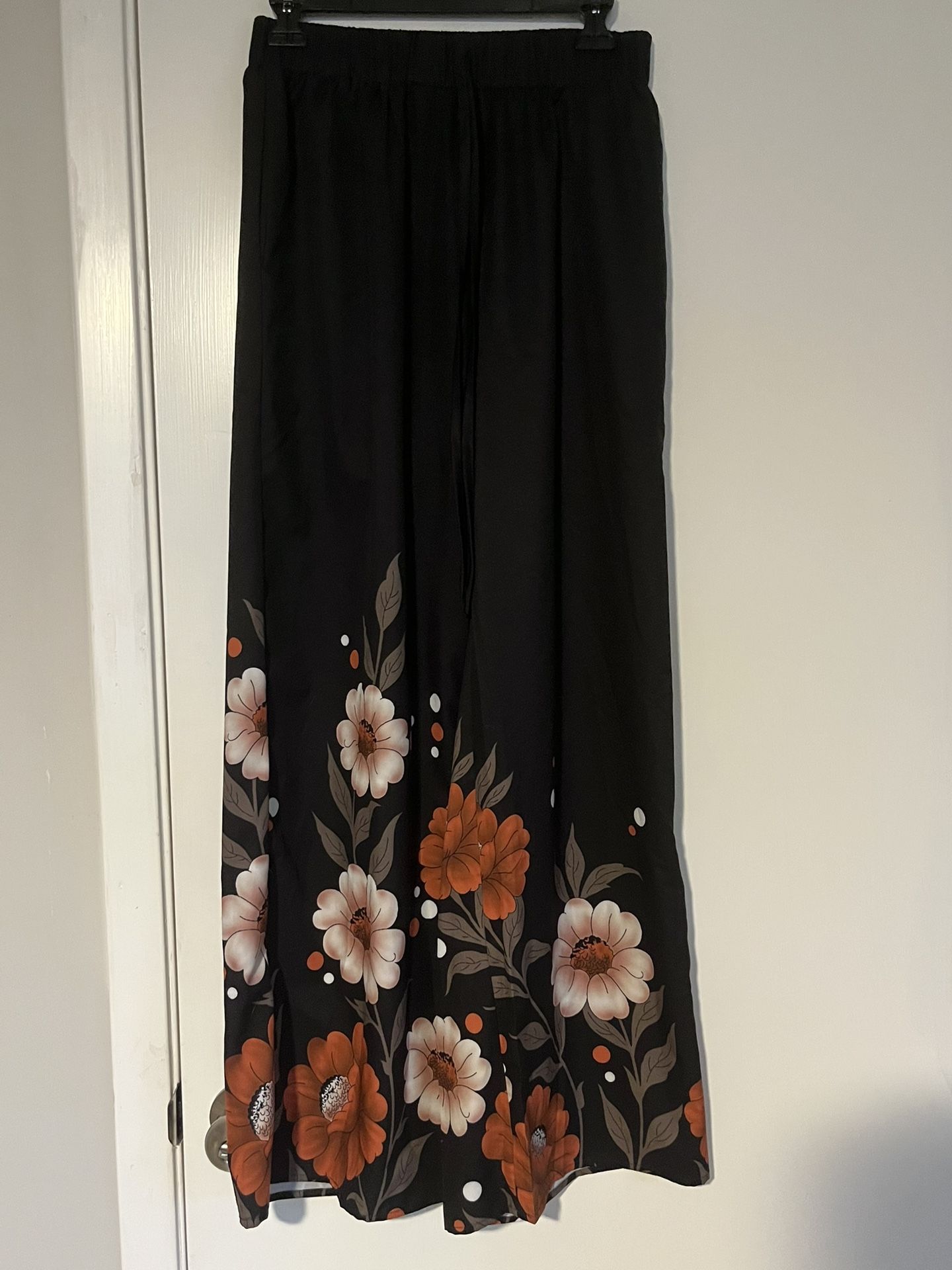 Floral Black Pants