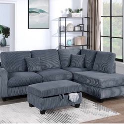 Sectional Sofa With Ottoman Storage And USB Charging Port
