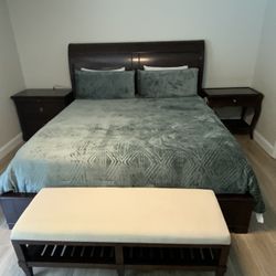 King Sized Bedroom Set W/ New Mattress, Bench, Large Mirror, 2 End Tables, Large Dresser - MOTIVATED TO SELL - PICK-UP SATURDAY