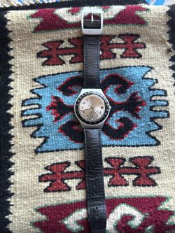 Swatch Watch with Dark Brown Leather Strap