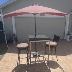 High Wood Table 2 Swivel Chairs