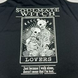 Women's "Soulmate Witch" Lovers Skeletons Midi Cami Tank Black Dress Sz XXL 