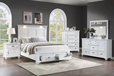 King Bed & mattress  Platform Bed W/ Built in LED Reading Lights + Underbed Drawers  Cams king size & colchon incluido  Nueva en Caja  Cuenta con luz