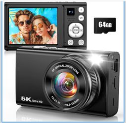 5K 96MP Digital Camera for Photography with 6X Optical Zoom,2026 Upgraded Autofocus Vlogging Camera for YouTube with Dual Lens, 64GB Card, Flash, Anti