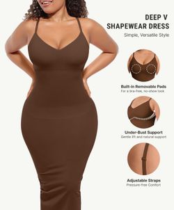 Women's Bodycon Midi Dresses Built in Bra Shapewear Sundress Slip