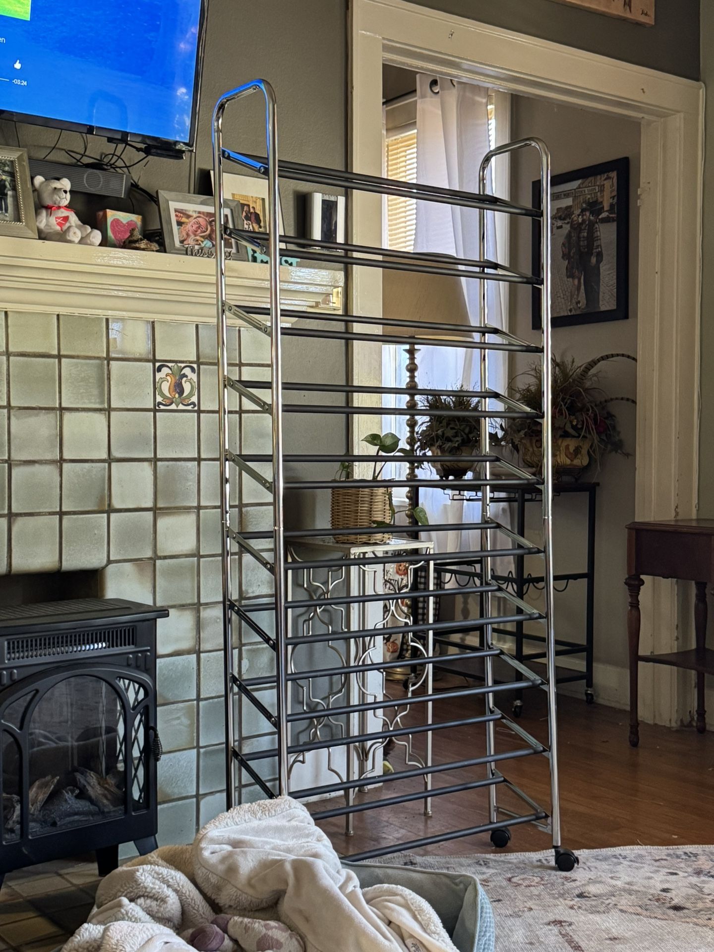 Amazon Basics 50-Pair Shoe Rack Organizer, Chrome, 35.8 x 14.6 x 59.5 inches