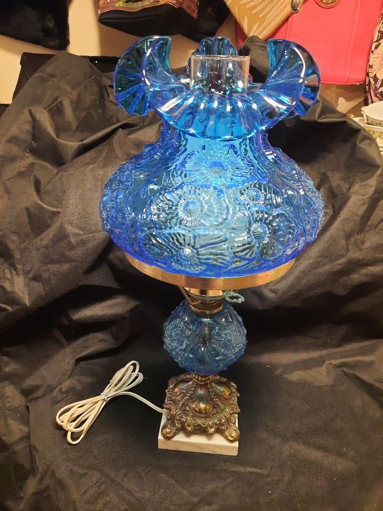 Vintage Fenton Lamp Glass Blue