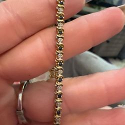 14KT GOLD DIAMOND, SAPPHIRE TENNIS BRACELET 