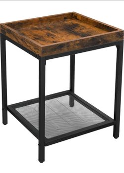 Side Table, Small Sofa Table, End Table, Nightstand with Mesh Shelf, Tray, for Living Room, Simple Structure