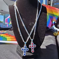 Cross Pendant & Cuban Link Chain ❤️💙