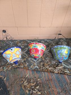 Set of 3 Talavera Ceramic Hanging Planters