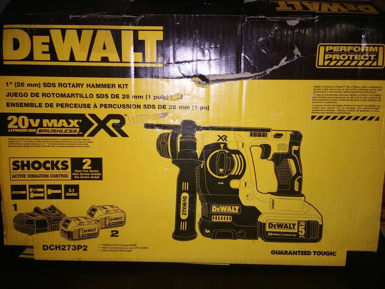 DEWALT 20V MAX SDS Rotary Hammer Drill Kit, 5-Ah Batteries (DCH273P2)