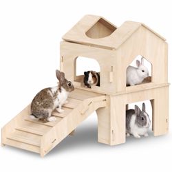 Wooden Rabbit & Guinea Pig Hideout with Ramp