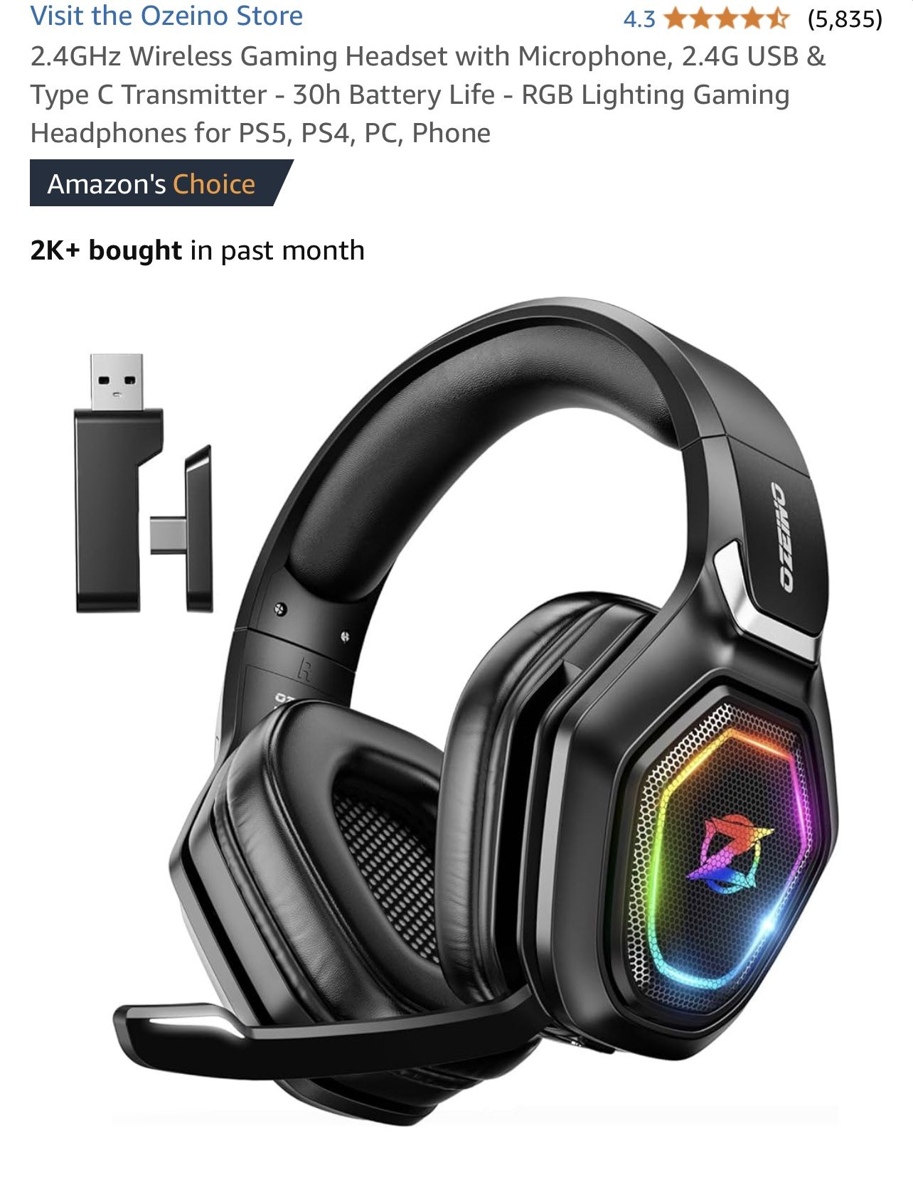 2.4GHz Wireless Gaming Headset with Microphone
