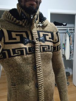 Knit Cardigan with Greek Key Pattern