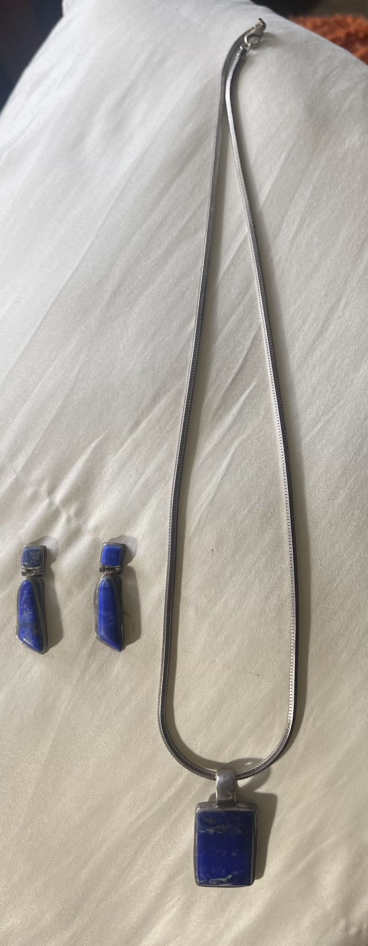 Sterling Silver Lapis Necklace And Earrings