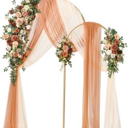 Ling's moment Wedding Arch Backdrop Stand with Flowers - 7.2FT, 6FT Set of 2 Metal Arch Frame with Drape for Ceremony Decor - Artificial Floral Birthd