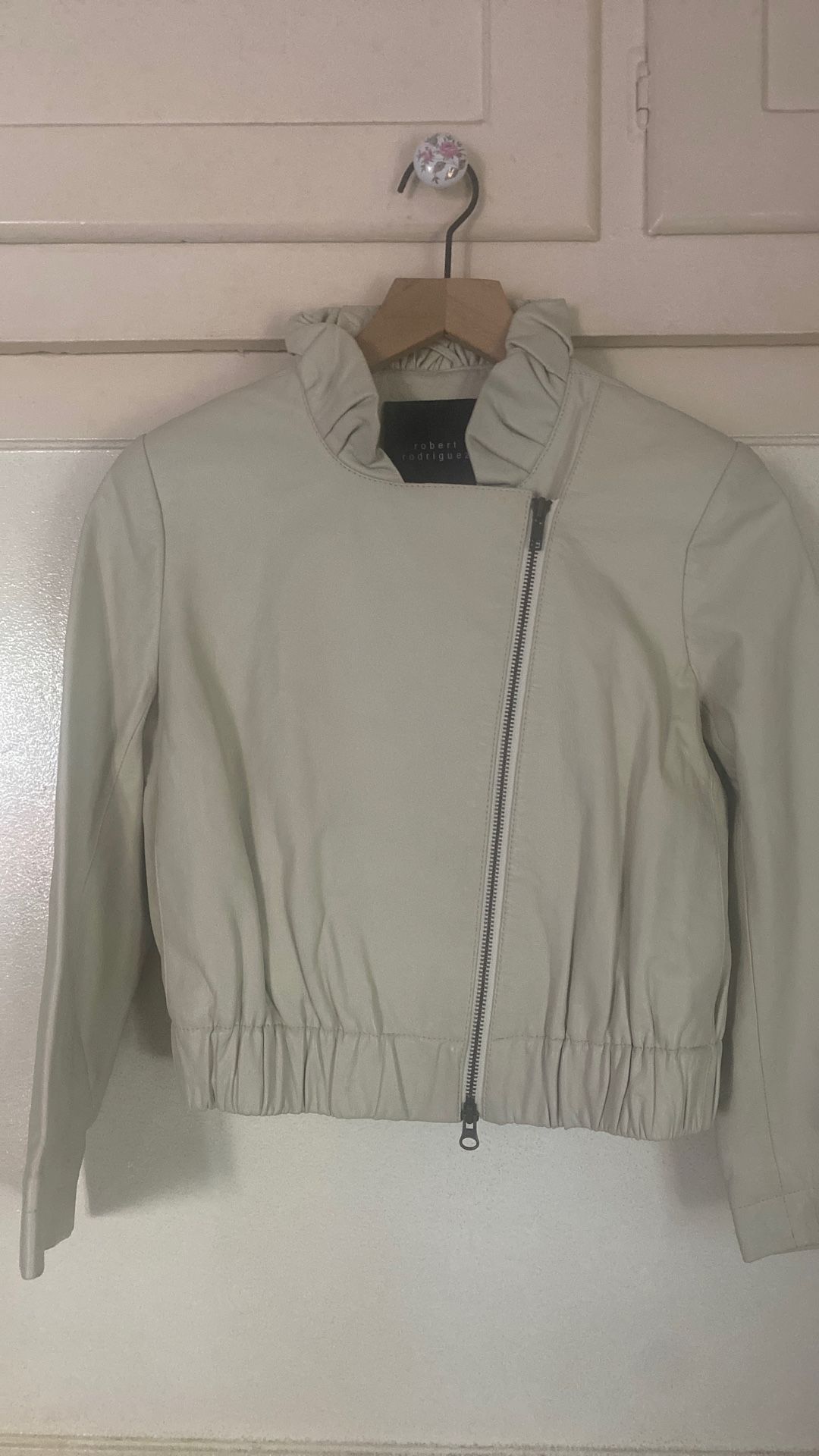 Ivory Leather Crop Jacket 100% Leather