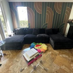 Double Chaise Couch Black Quality Sofa