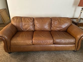 Bernhardt Genuine Leather Sofa – Cognac Brown