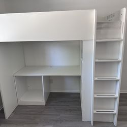 loft bed frame, desk and storage