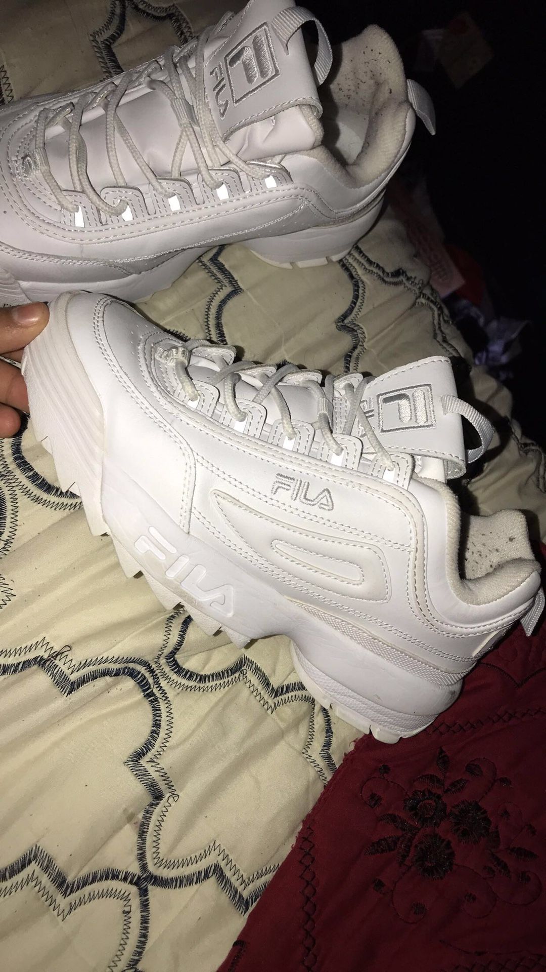 gold and white filas