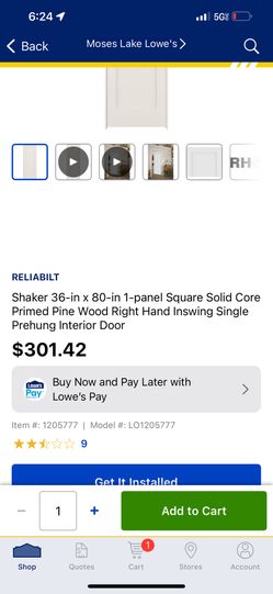 Shaker 36-in x 80-in 1-panel Square Solid Core Primed Pine Wood Right Hand Inswing Single Prehung Interior Door