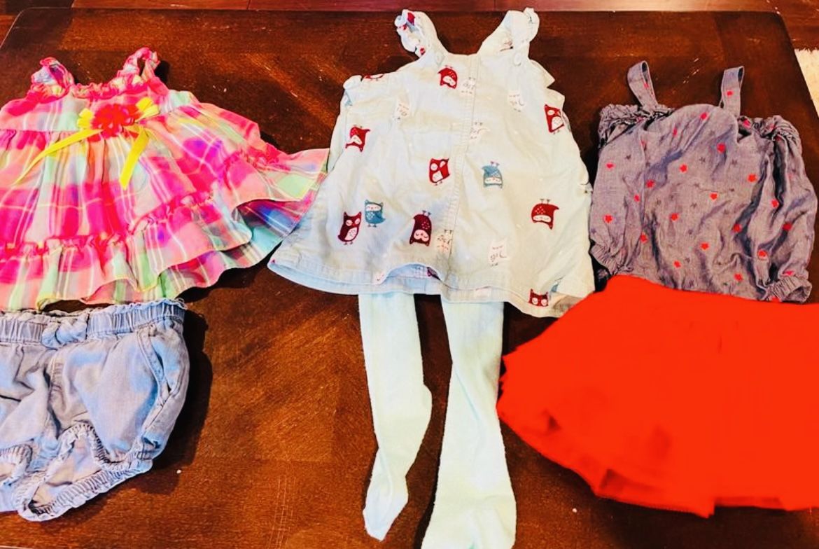 3-6 Month Girl’s Bundle;  (4 Tops & 6 Bottoms); Various Colors, Styles, & Designs Including: Short Flowy Tops, Shorts, Skirts, Pants, & Leggings