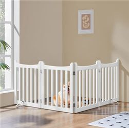 NEW Yaheetech 36" Freestanding Pet Gate for Dogs With 4 Panels Playpen, White 🌱