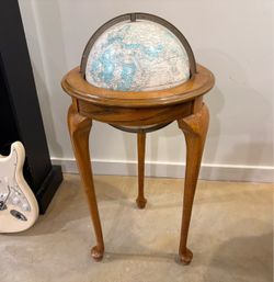 Vintage Cold War-Era Globe on 3-Legged Wooden Stand