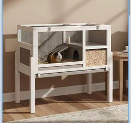 Guinea Pig Cages with Detachable Legs, 2-Storey Indoor Guinea Pig House Hamster Rabbit Cages for Small Animals with Pull Out Tray, Metal Strip Ramp, R