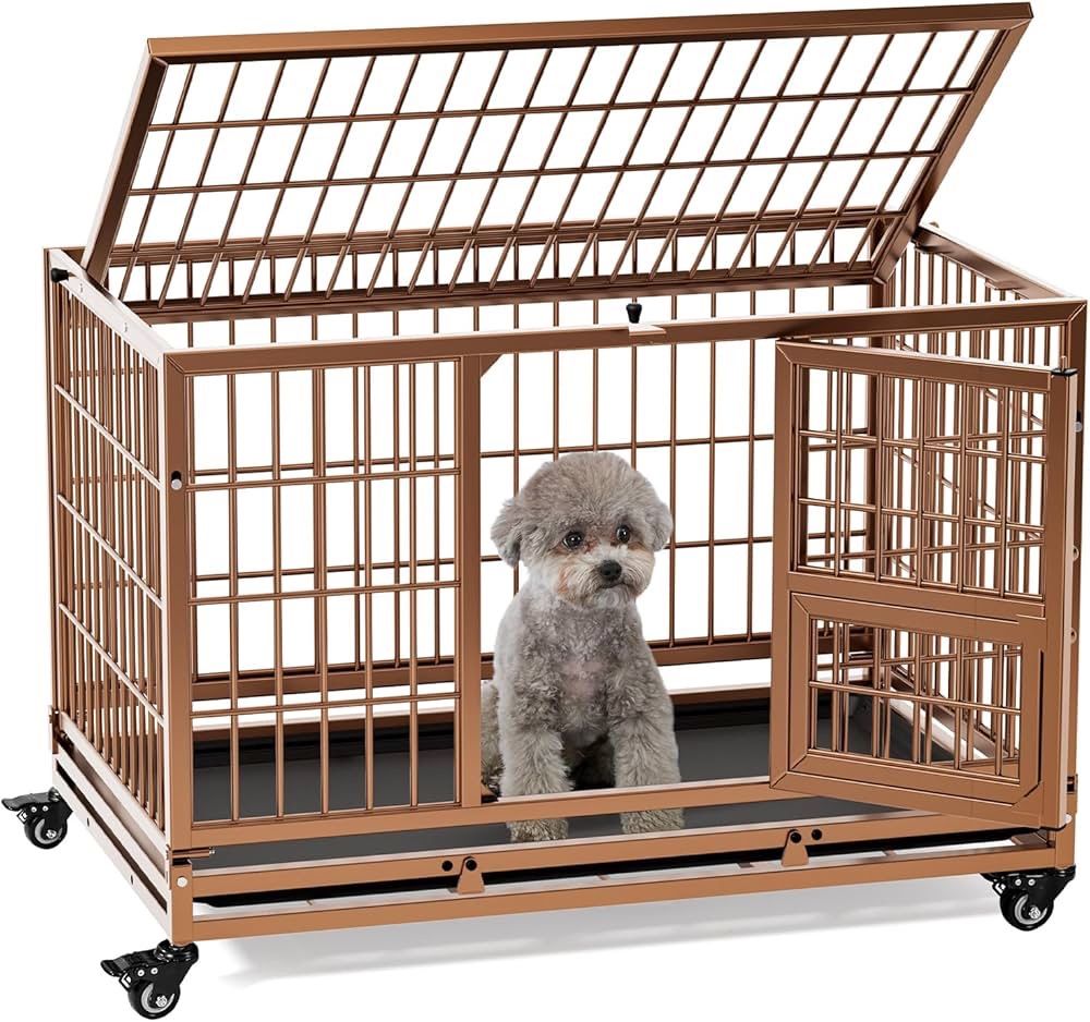 Gardner Pet 32 Inch Heavy Duty Dog Crate with Wheels, Folding Metal Dog Cage for Puppy/Small and Medium Dogs, Indestructible Dog Crate with Removable