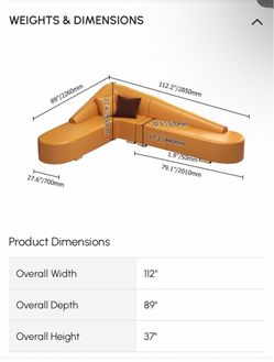 2-Piece Orange Faux Leather Upholstered L-Shaped Sectional