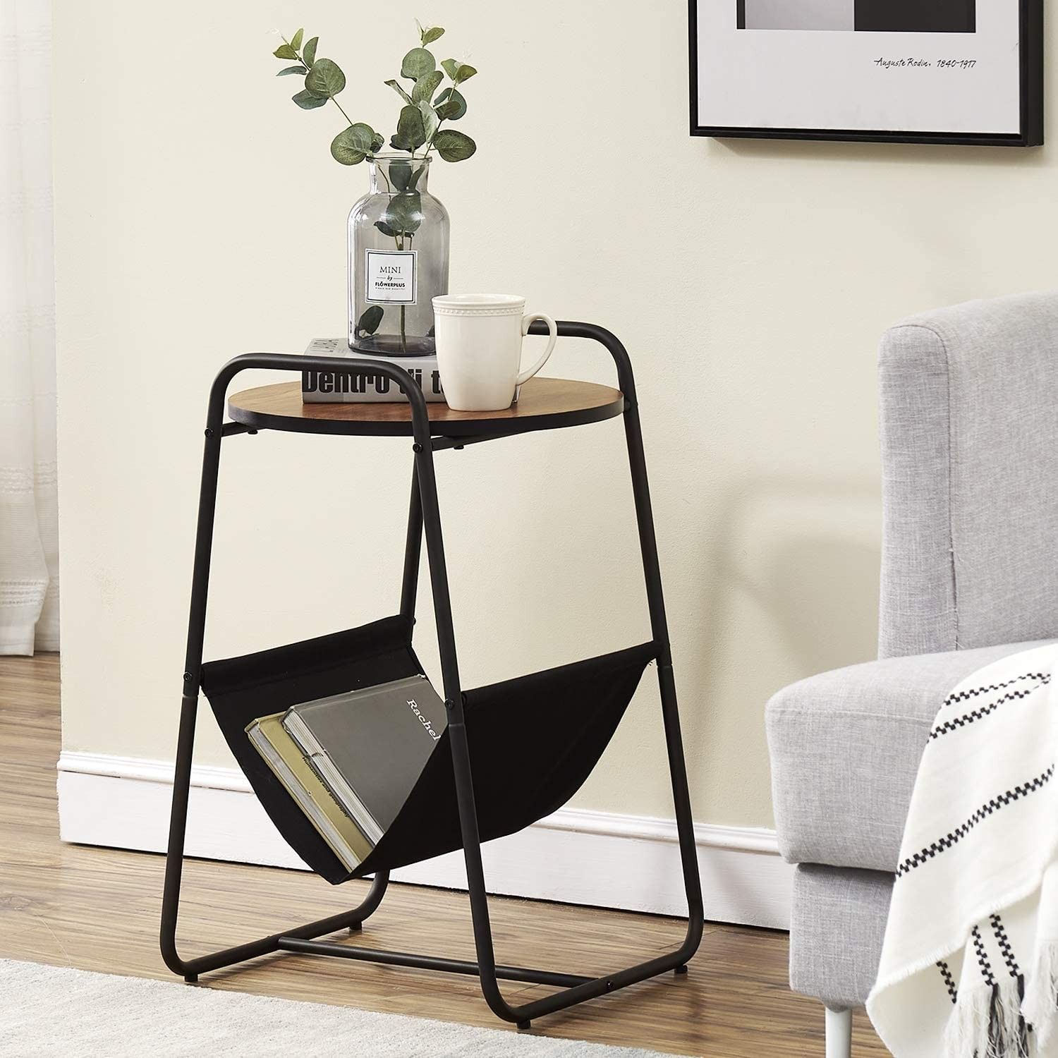 Simple 2-tier Nightstand for Small Space, Wood Look Accent Brown