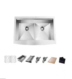 
Glacier Bay
Zero Radius 33 in. Apron-Front 50/50 Double Bowl 18 Gauge Stainless Steel Kitchen Sink with Accessories