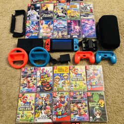 Nintendo Switch consoles with controllers, Nintendo Switch Games Mario Party, Smash Bros…