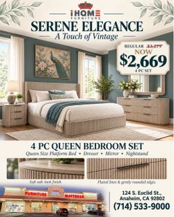Sophisticated- modern w vintage touch 4 PC Queen Bedroom Set (chest available )