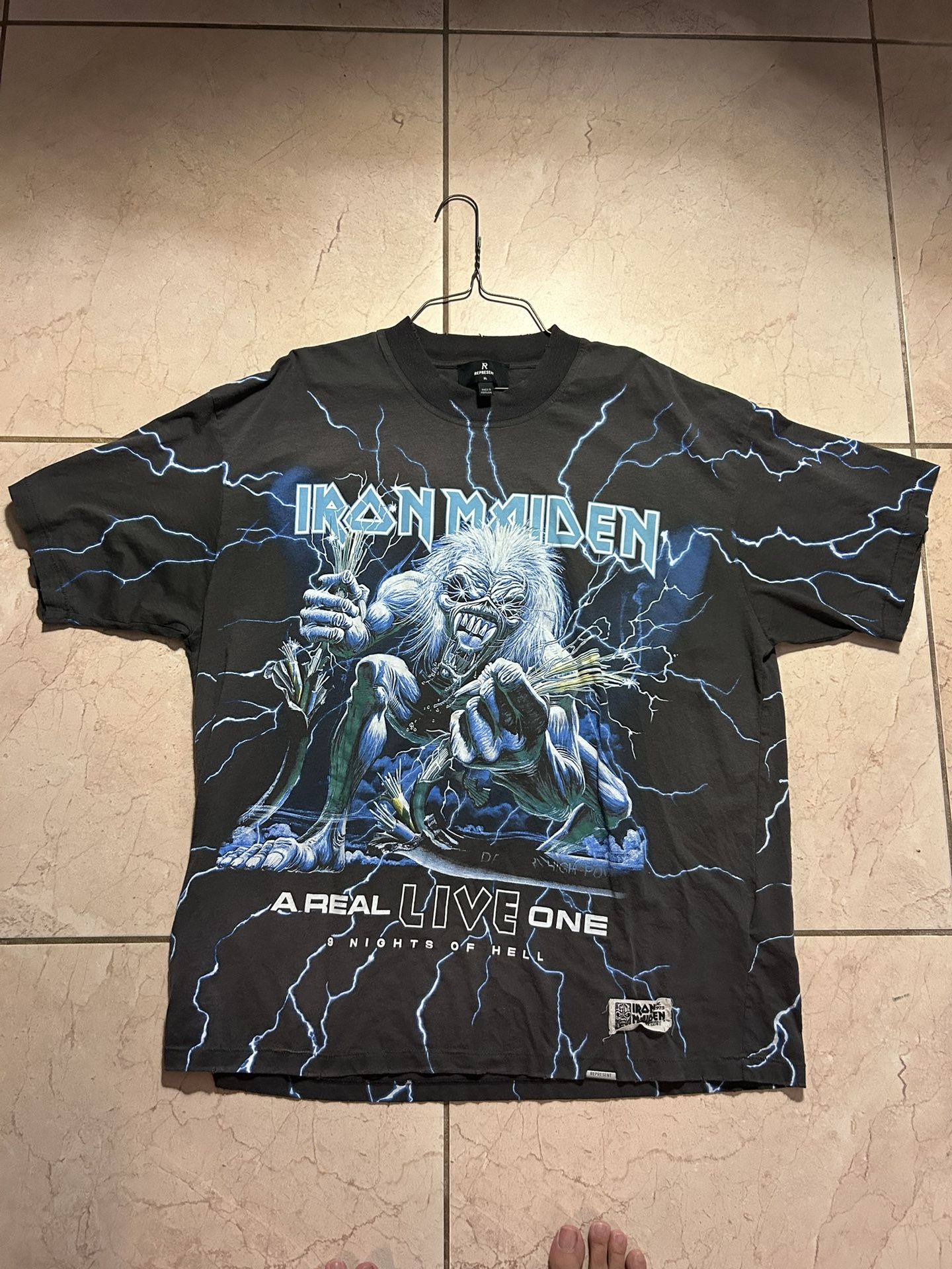 β οΈ π΅ Iron Maiden " 9 Nights of Hell " Charcoal Grey/ Electric Blue VNDS Sz XL π₯ π₯